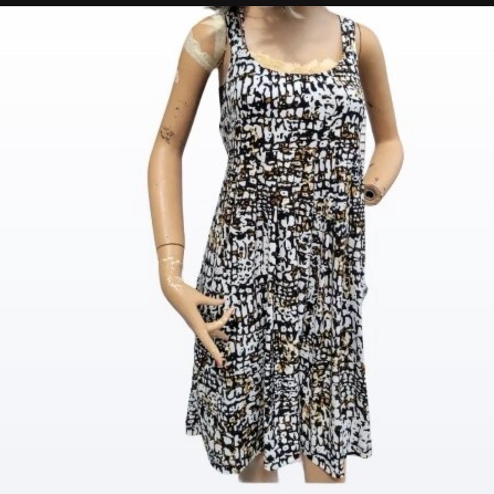 Calvin Klein Black and Brown Patterned Mini Dress
